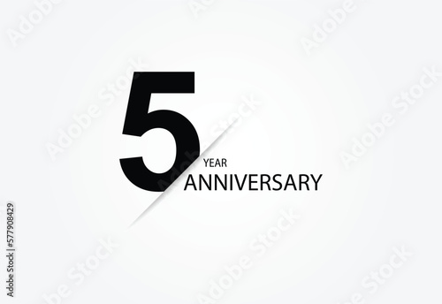 5 years anniversary logo template isolated on white, black and white background. 5th anniversary logo.