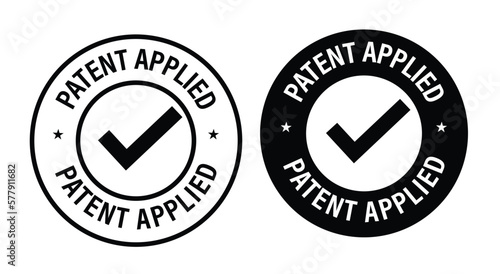 patent applied vector icon set with tick mark, black in color, rubber stamp