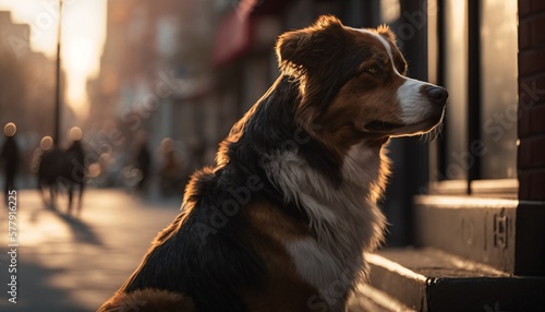 un chien atttendant son maitre, scene en ville, illustration, IA génarative (1)