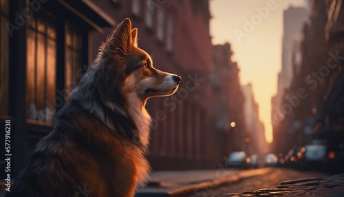 un chien atttendant son maitre, scene en ville, illustration, IA génarative (2)