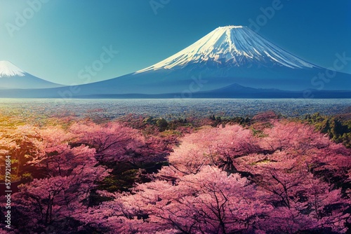 Mount Fuji from Hakone in spring, Japan - Generative AI