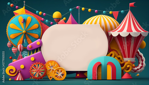 Colorful cartoon style carnival amusement park and funfair background, Generative AI