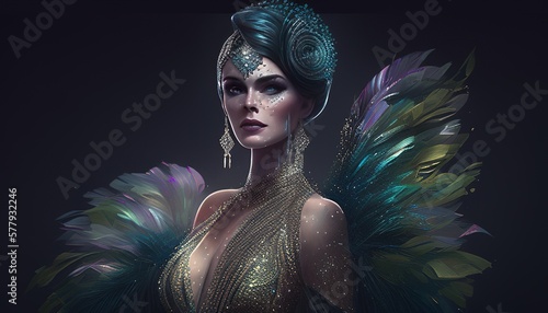 stylish peacock actress digital art illustration, Generative AI