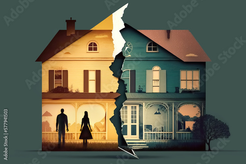 House splitting- illustration about divorce - Ai, Ai generative 