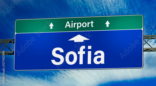 Road sign indicating direction to the city of Sofia