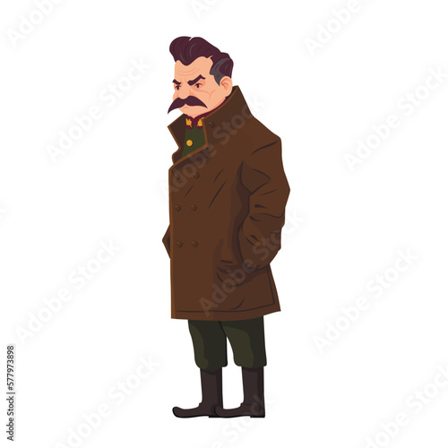 Leader of Soviet Union, Joseph Stalin, simple Cartoon historical character color illustration