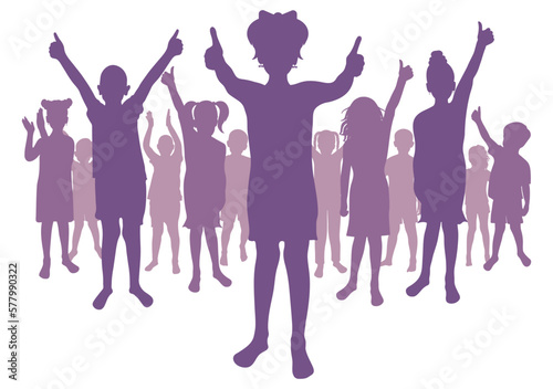 Cheerful group of children. Silhouettes of happy boys and girls. Vector illustration