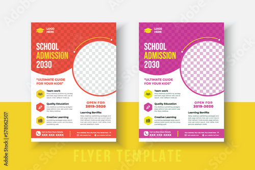 kids school admission flyer template. Flyer brochure cover template for Kids back to school education admission layout design. Creative and modern kids admission education poster, brochure layout.