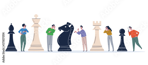 Strategy chess game team piece competition concept. Vector graphic design element illustration
