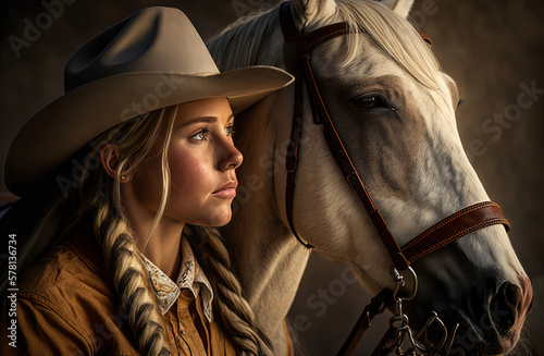 Young cowgirl and horse by generative AI
