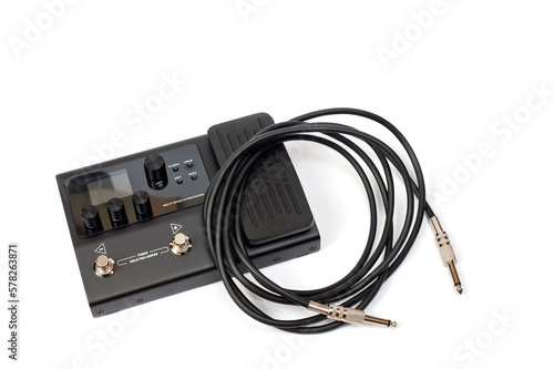 Guitar processor in a metal case for playing electric, acoustic and bass guitars.