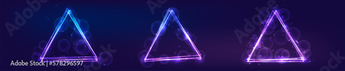 Neon triangular frame with shining effects and sparkles