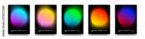 Color gradient background, neon gradation circles with halftone grain noise, vector posters. Holographic iridescent colors blend of chromatic fluorescent transition mesh