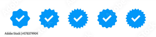 Verified badge profile set. Instagram verified badge. Social media account verification icons. Blue check mark icon. Profile verified badge. Guaranteed signs. Vector 10 eps.