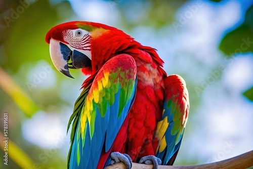 a colorful macaw sitting on a branch