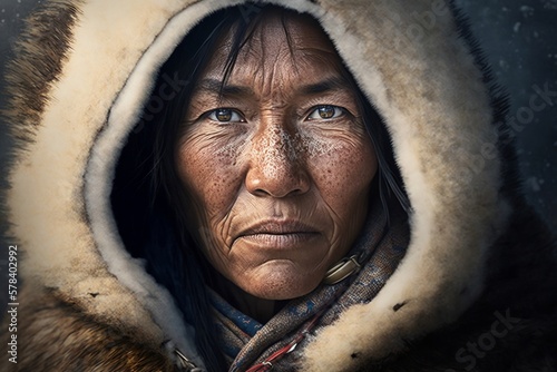 Portrait of Native Alaskan Eskimo middle aged Woman