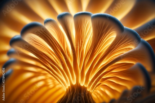 Mushroom Magic: An Abstract Macro Image of Sajor-Caju Mushroom, Creating a Mesmerizing Background. Generative AI