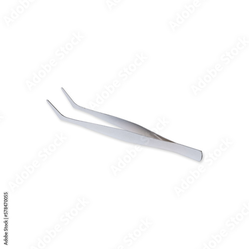 Metal curved tweezers isolated over white background