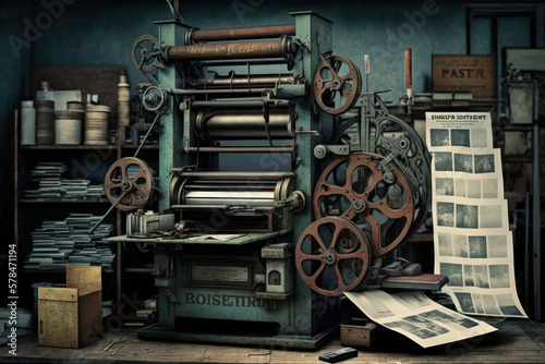 Old press printing press. Generative AI.