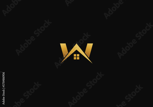 Logo Letter W and House or home. logo, real estate logotype, architecture, logo Unique, Modern, Minimalist, Gold, Architecture. Business identity Vector Icon.