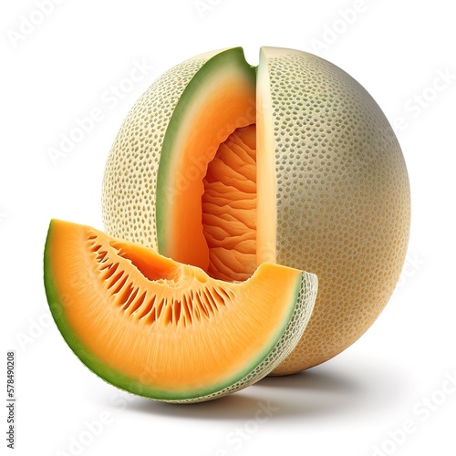 Tasty cantaloupe melon isolated on white background, AI generative