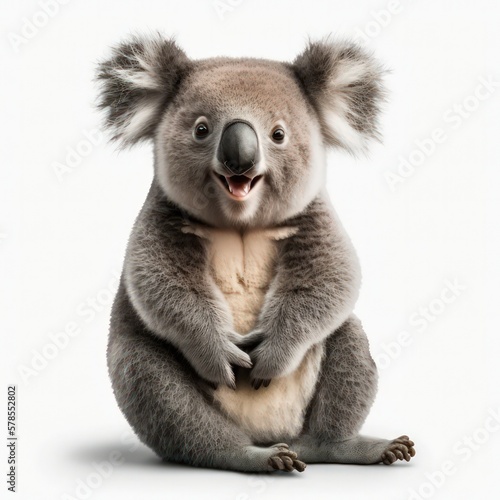 Happy smiling koala bear, Australian wildlife concept, isolated on a white background, generative ai