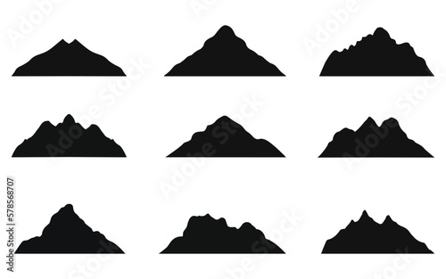 set of silhouettes of mountains, set of mountain vector, logo set mountain vector, Camping Edition set. Mountain vector shapes and elements Create your own outdoor label. mountain vector silhouettes