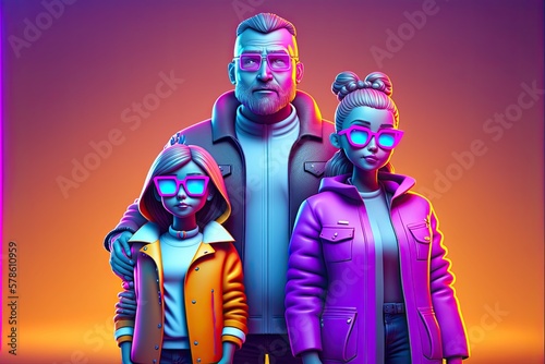 Metaverse Avatar, Embody Yourself in the Metaverse. 3d neon digatal avatar of family in virtual reality. In-game character for metaverse. AI generative