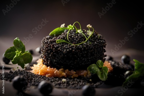Black caviar luxury. Closeup food photo. Generative AI