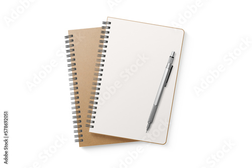 Spiral bound notebook mockup template with Kraft Paper cover isolated on a transparent background, PNG. High resolution.