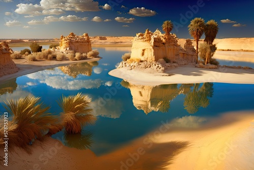 Natural salt water lake in Egypt's siwa oasis, a popular tourist destination. Generative AI