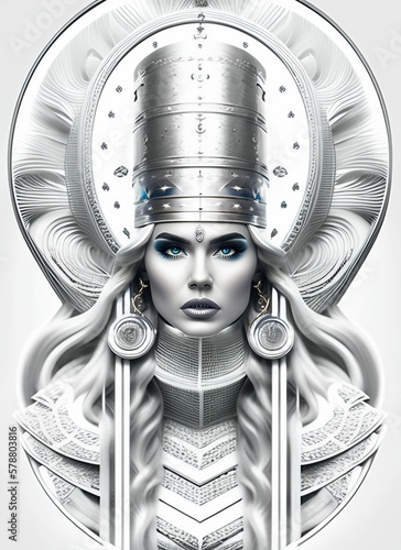 un dessin d'une femme aux cheveux blancs et aux yeux bleus, art numérique par Jeremiah Ketner, gagnant du concours behance, art psychédélique, behance hd, illustration numérique, peinture détaillée