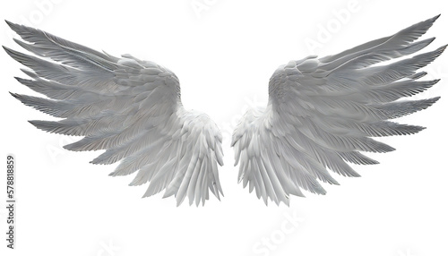 Realistic angel wings. White wing isolated transparency. Ai generative illustration. 