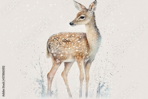 Deer standing alone watercolor, Generative AI