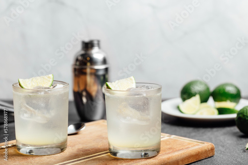 Gin lime and soda refreshing cocktail