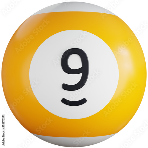 3D Icon Illustration Billiard Ball With Number Nine