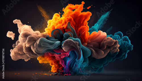 Explosive crazy abstraction from colored smoke on a dark background