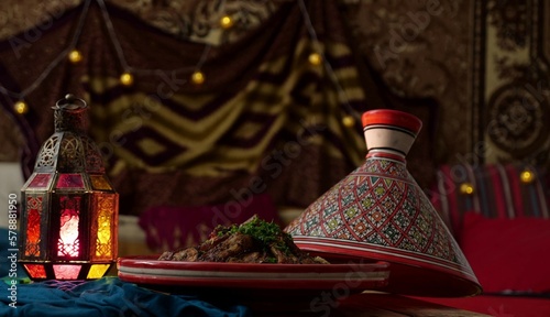 Authentic Moroccan Lamb Tagine. Festive hot food for the Eid