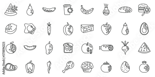 Food contamination icons set outline vector. Touch virus. Spoiled touch