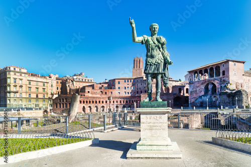  The statue of Emperor Traiano along Fori Imperiali street in Rome