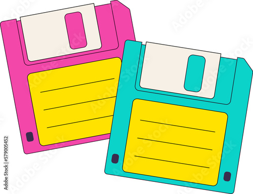 Retro floppy disk from 90s Vector Illustration. 2000s aesthetic. Nostalgia for 1990s