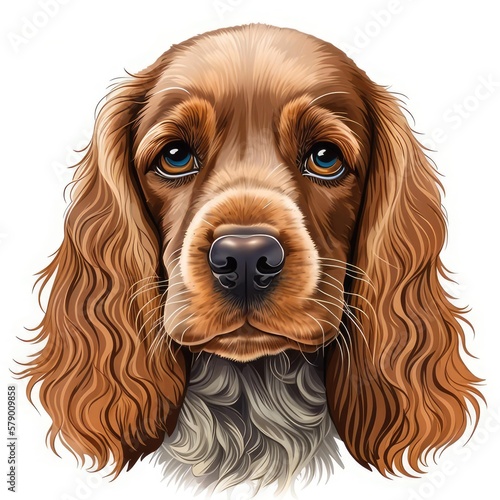 Cocker spaniel logo. Cocker spaniel head image in cartoon style. Generated image of a dog using artificial intelligence. Pet. Best friend. Generative AI.