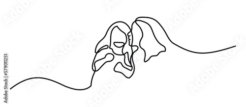 Mom and daughter playing together oneline continuous single editable line art