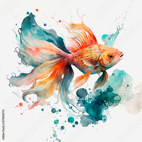 Watercolor goldfish. Generative AI technology.