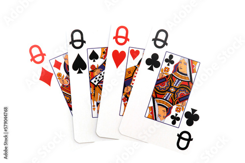 four queens playing cards
