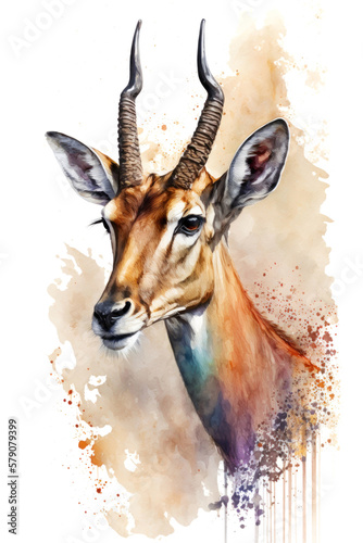 Illustration impala in watercolor. Animal on a white background, generative AI