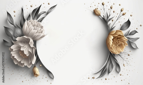  a banner with flowers and leaves on a white background with the words bramy in gold and silver lettering below the image is a white background with a. generative ai