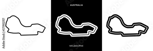 Melbourne Race Circuit Vector. Melbourne Australia Circuit Race Track Illustration with Editable Stroke. Stock Vector.