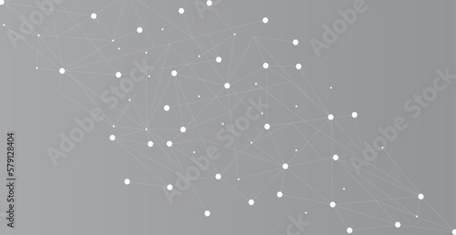White network. Abstract connection on grey background. Network technology background with dots and lines for desktop. Ai system background. Abstract data concept. Line background, network technology