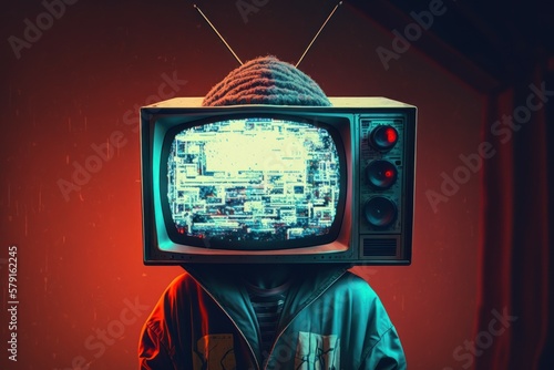 TV instead of a head. Propaganda concept. AI generated, human enhanced